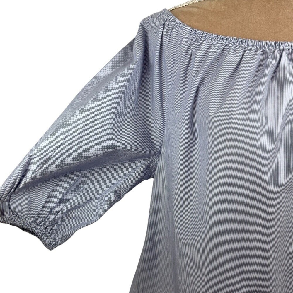 Maeve Womens XS Top Blue White Cotton Chambray Off Shoulder Preppy‎ Spring NWT - Picture 7 of 16